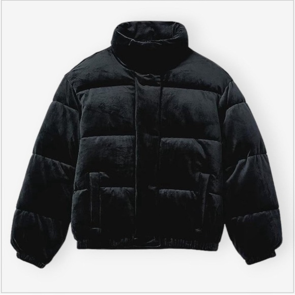 Velour Puffer Coat - Picture 1 of 15